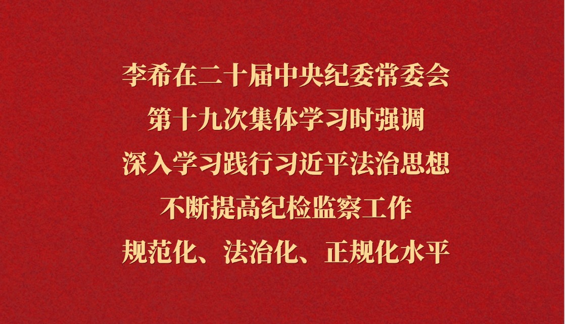 李希在二十届中央纪委常委会第十九次集体学习时强调 深入学习践行习近平法治思想 不断提高纪检监察工作规范化、法治化、正规化水平